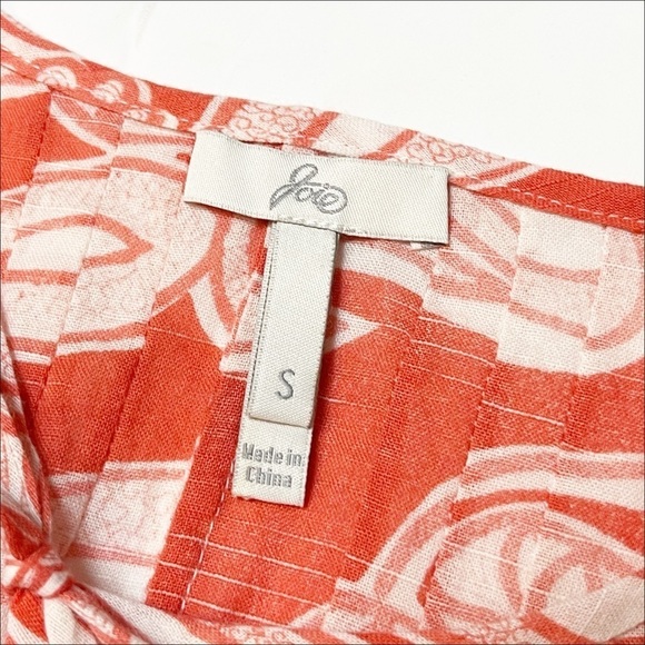 Joie 100% cotton floral top small orange white peasant beachy flowy tie blouse - Picture 5 of 10